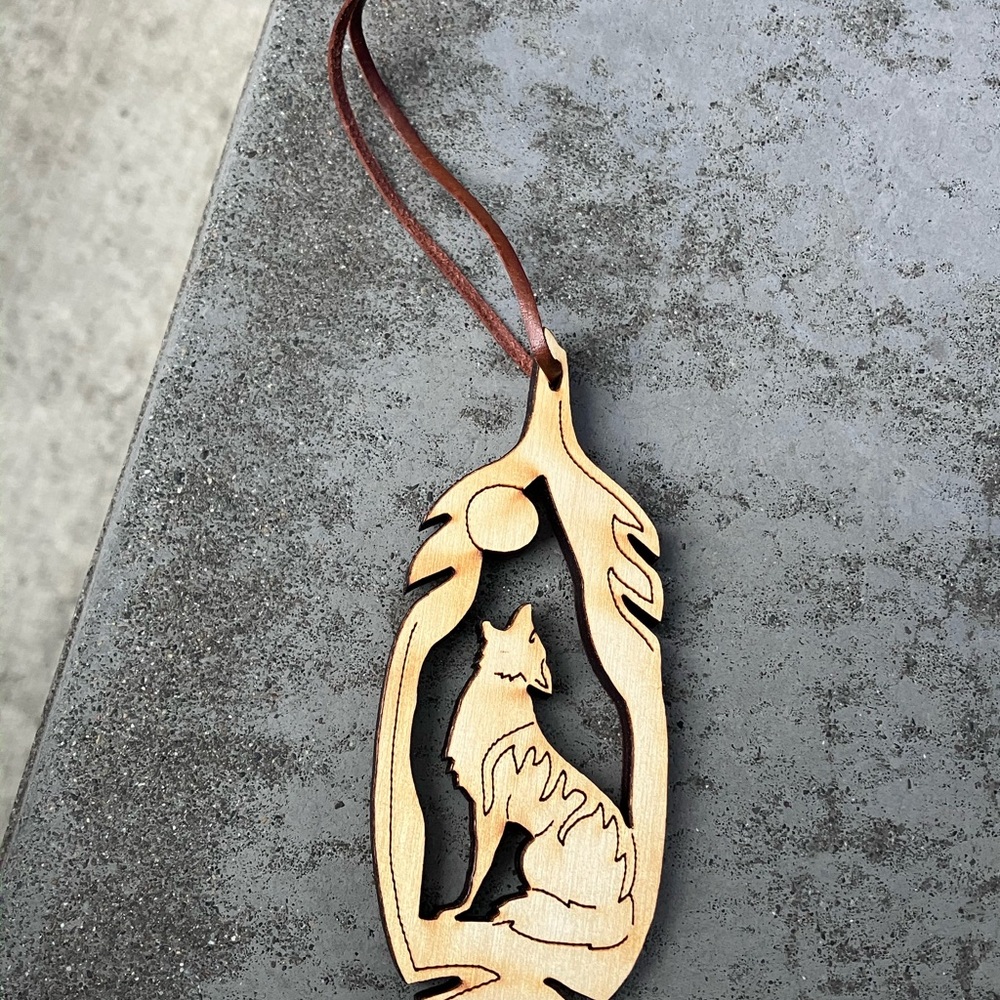 Wooden Wolf Pendant Necklace